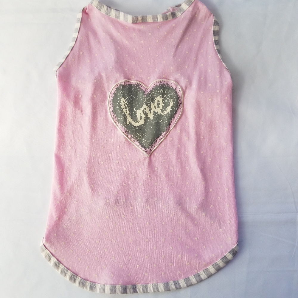 Pink polka dot dog shirt